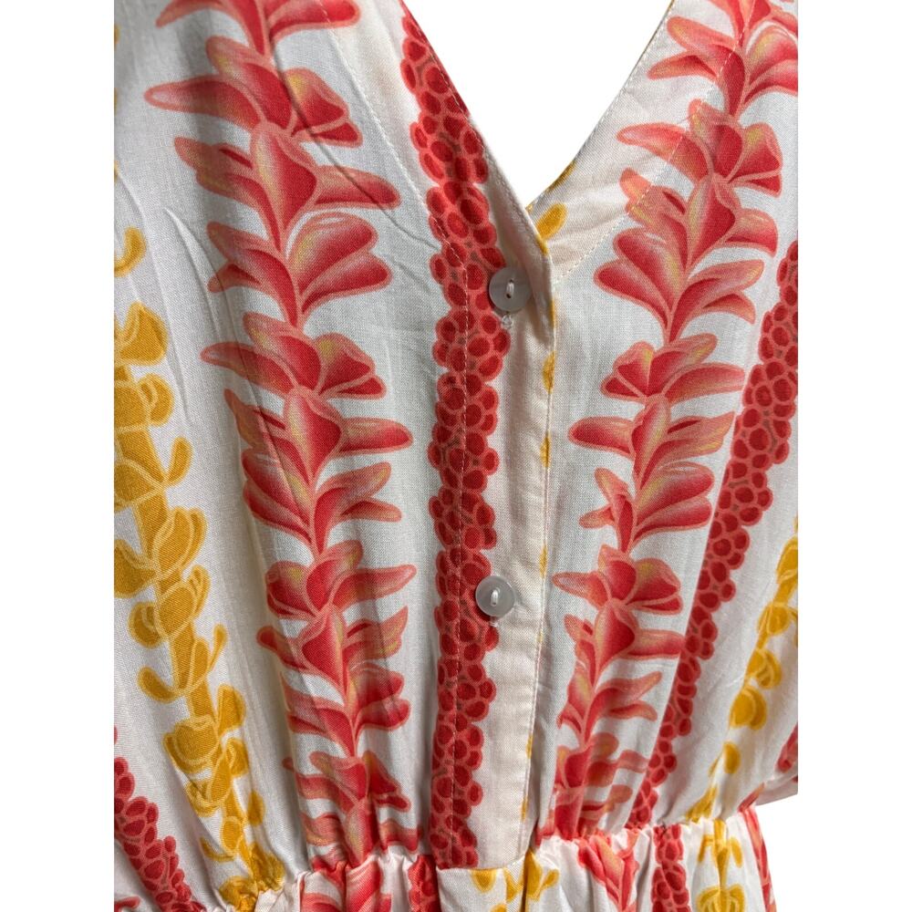 2B Desired Tropical Hawaiian Floral Print Romper Cover Up Pink Yellow White XL - Picture 3 of 10